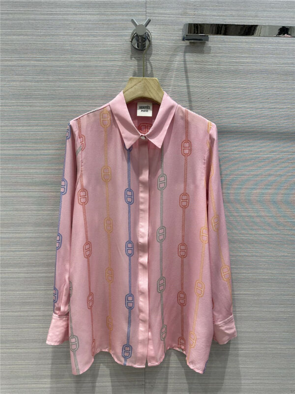 Hermès pig nose chain-print silk shirt