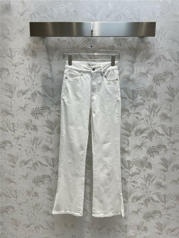 miumiu back pocket embroidery white jeans
