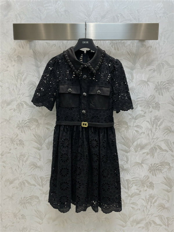 Dior water-soluble lapel lace half-breasted dress