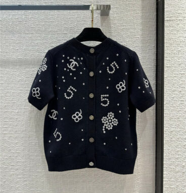 Chanel camellia embroidery knitted short sleeve