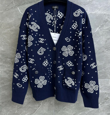 Chanel hollow V-neck embroidery cardigan