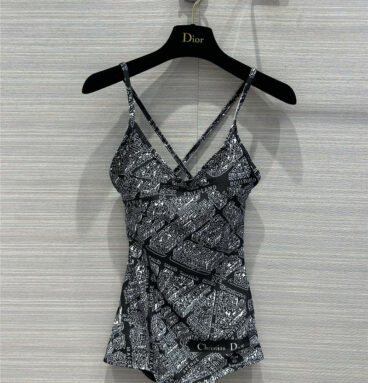 Dior Paris map print camisole one-piece swimsuit