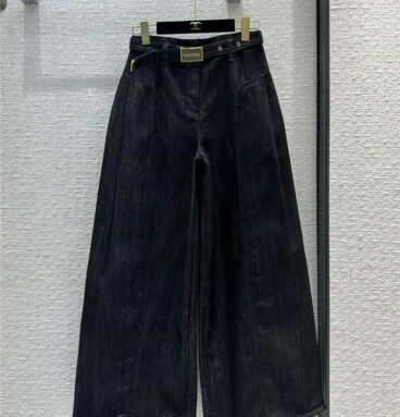 chanel vintage buckle belt wide leg jeans