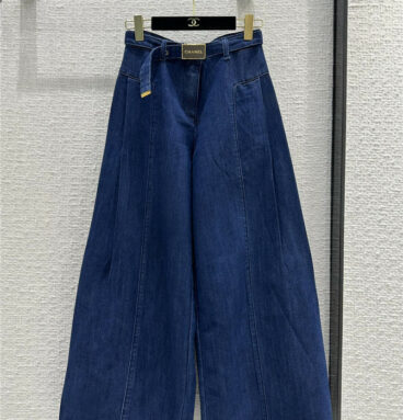 chanel vintage buckle belt wide leg jeans