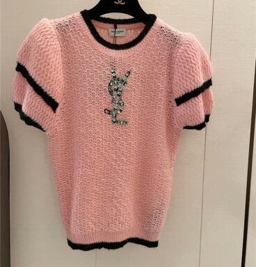 YSL embroidered ruffled knitted short sleeves
