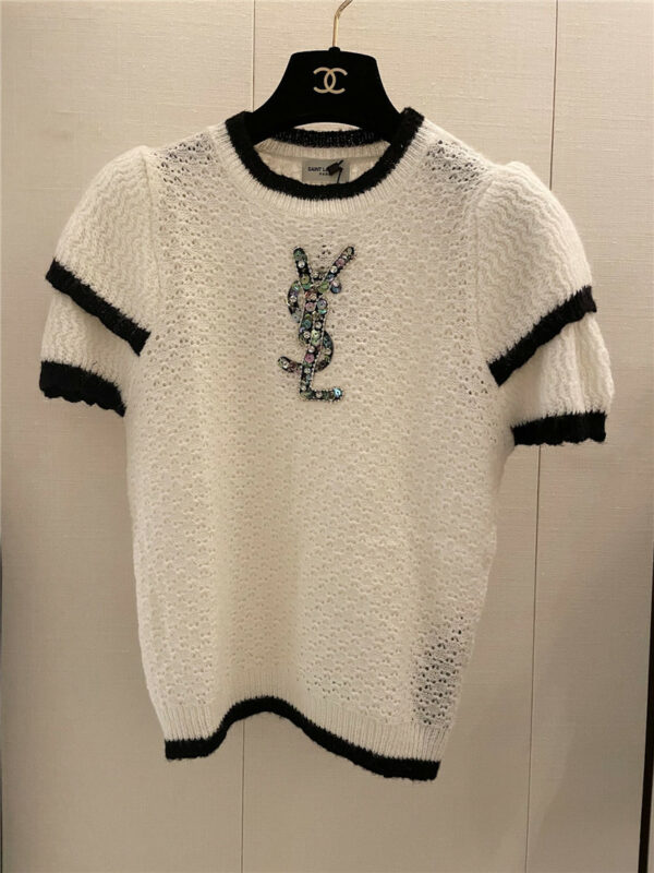 YSL embroidered ruffled knitted short sleeves