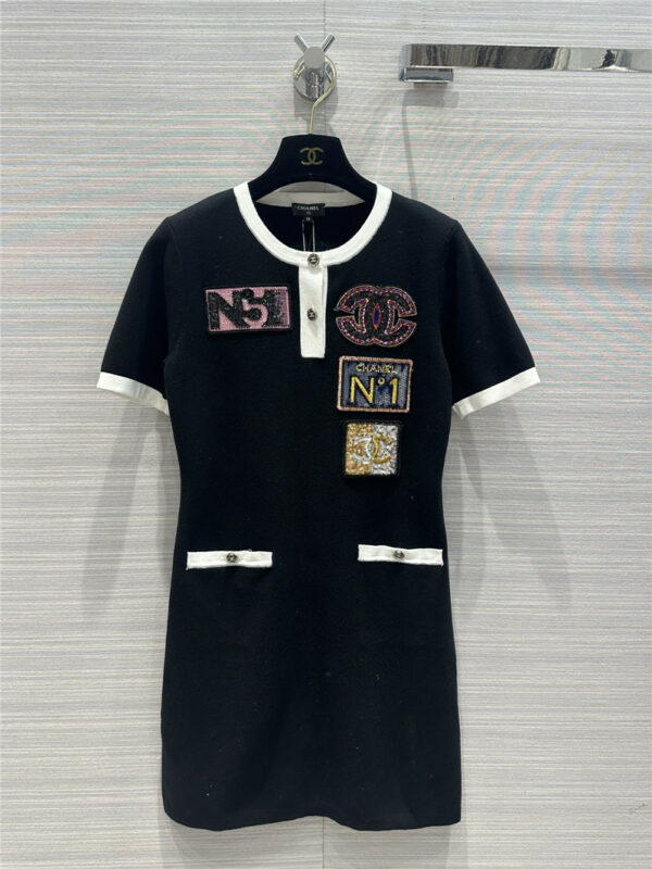 chanel logo embroidery badge dress