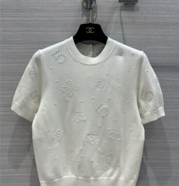 chanel camellia hollow embroidery short sleeves