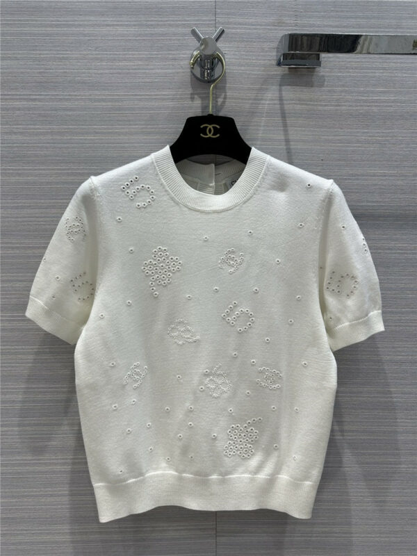 chanel camellia hollow embroidery short sleeves