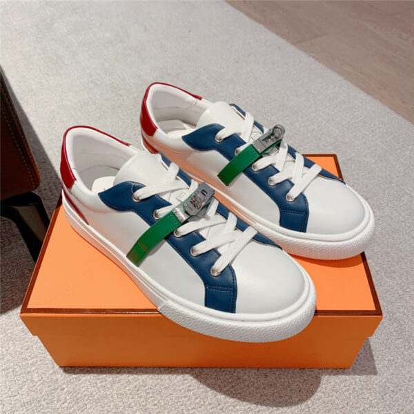 Hermès British retro design white shoes