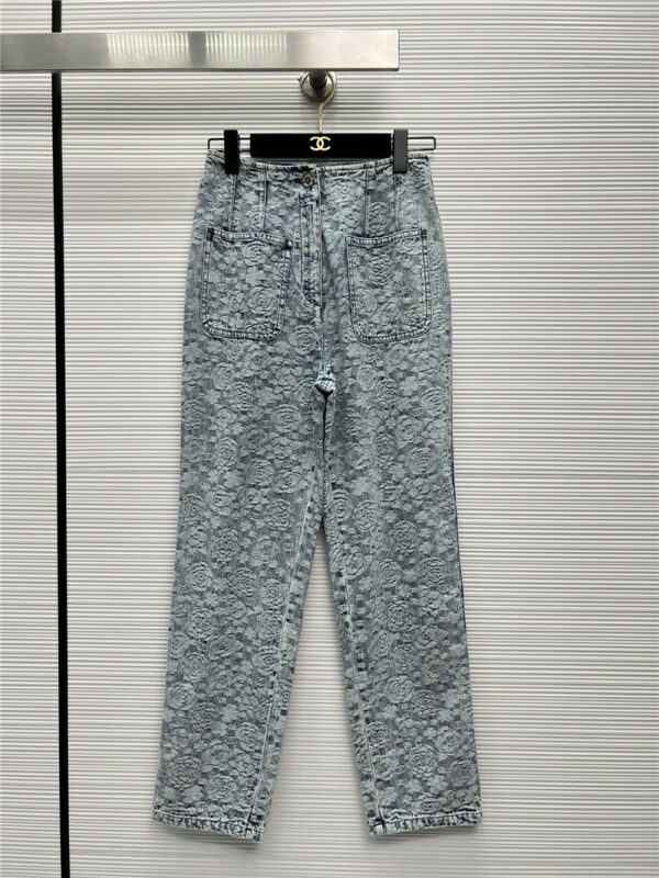 chanel jacquard straight-leg two-pocket jeans