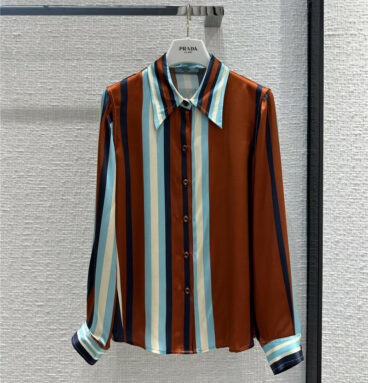 Prada summer fresh colorful striped silk shirt