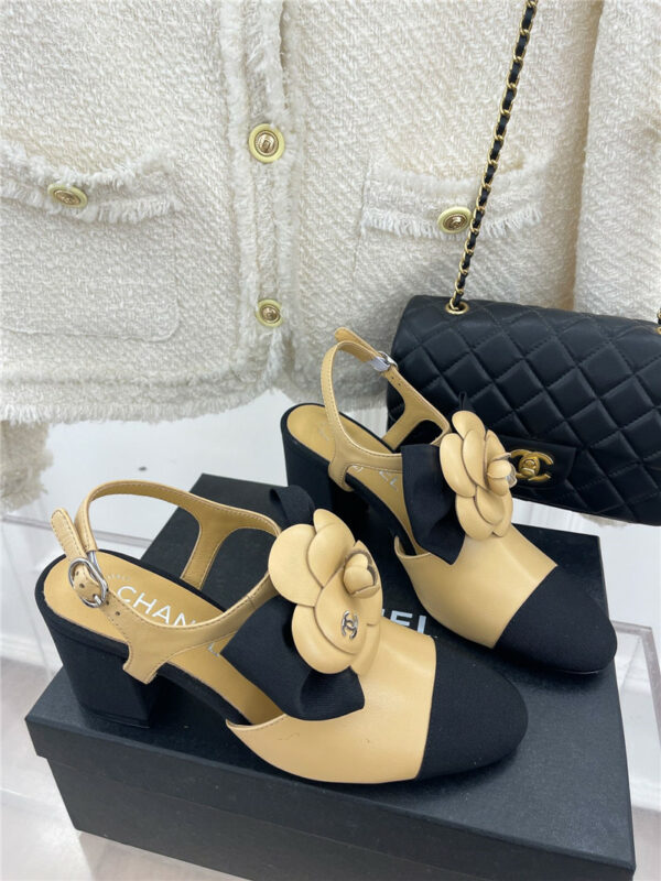 Chanel camellia bow chunky heel sandals