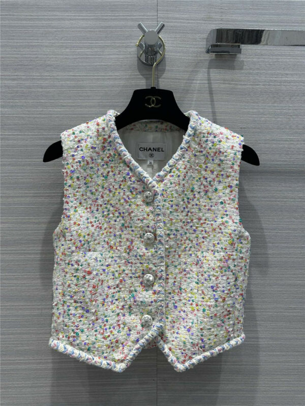 chanel colored woven soft tweed vest