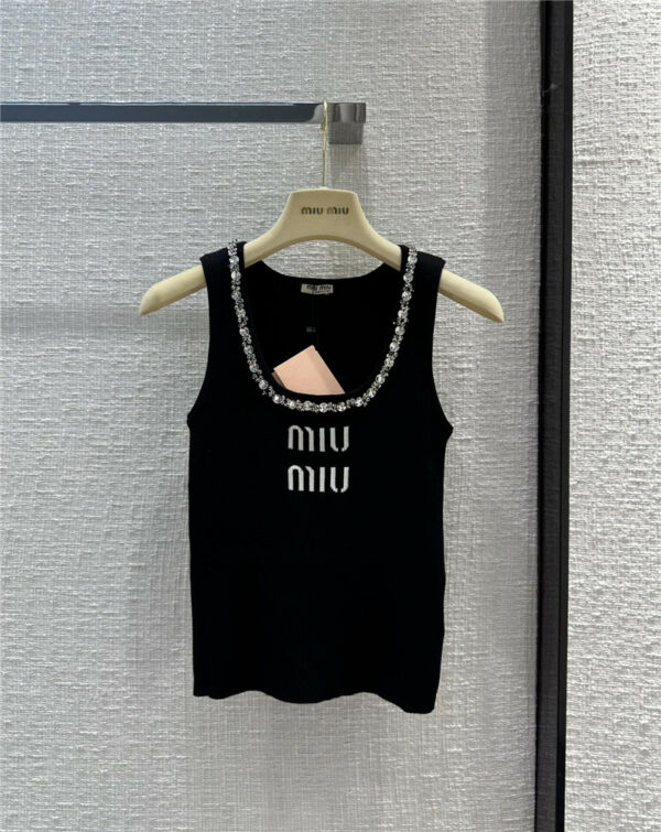 miumiu beaded collar embossed logo knitted vest