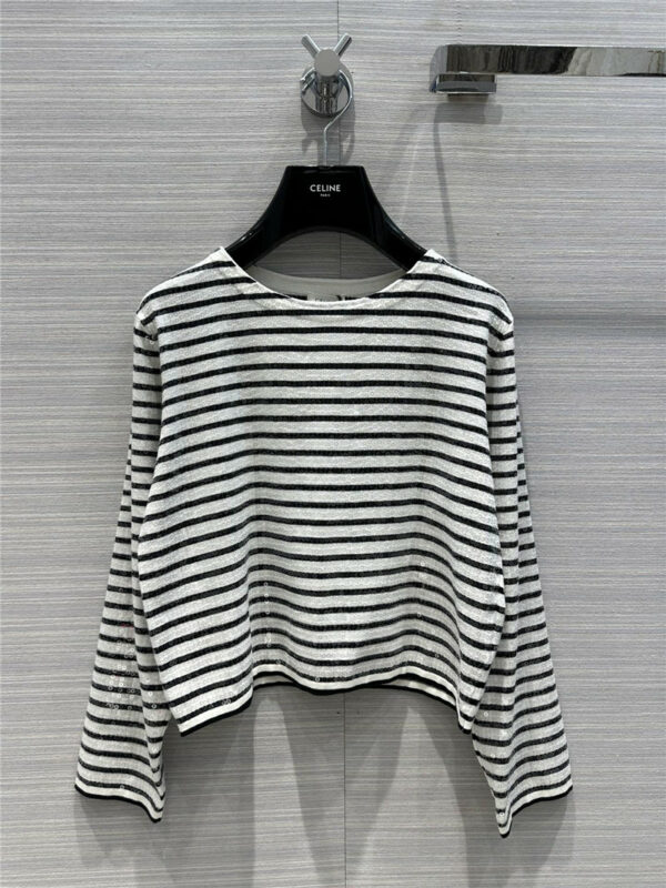 celine stripe sequin embroidery knitted sweater