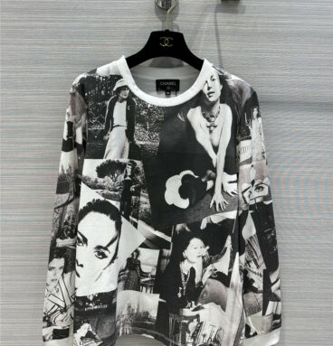 Chanel Comic Poster Print Long Sleeve Sweater