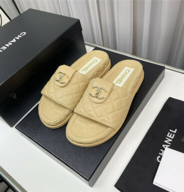 chanel rhombus CC logo platform slippers