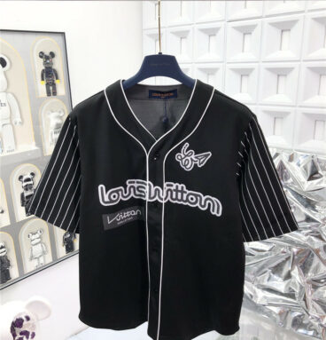 louis vuitton LV short striped cotton blend baseball shirt