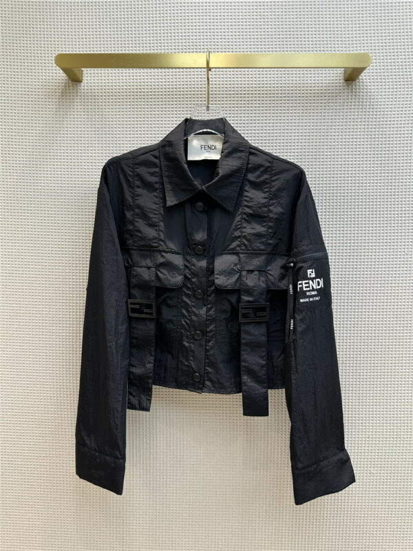fendi pocket print zipped black cropped jacket
