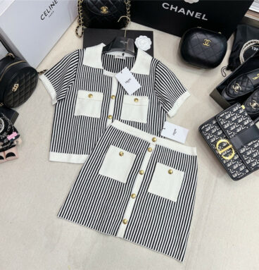 celine new vertical striped knitted casual suit