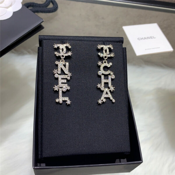 Chanel letter crystal earrings