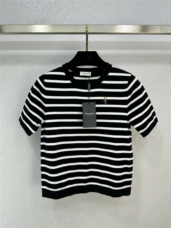 YSL new black and white striped color matching top