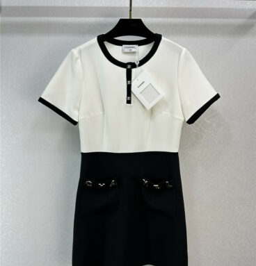 Chanel black and white color contrast short sleeve dress