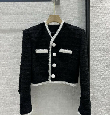 Balmain Black White Trim Button Tweed Jacket