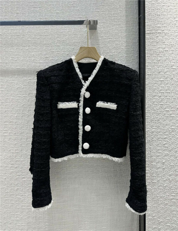 Balmain Black White Trim Button Tweed Jacket