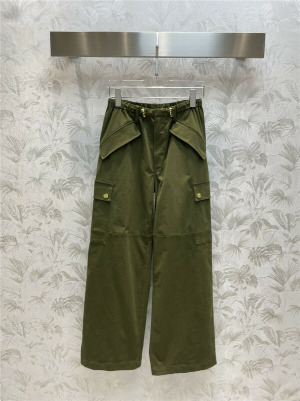 celine army green drawstring cargo pants