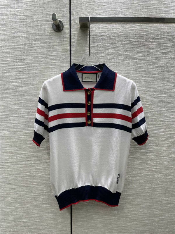 gucci contrast color polo collar knitted short sleeve