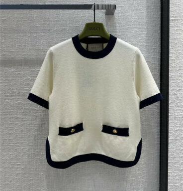 gucci blue and white short-sleeved knitted sweater