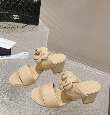 chanel chunky heel camellia sandals