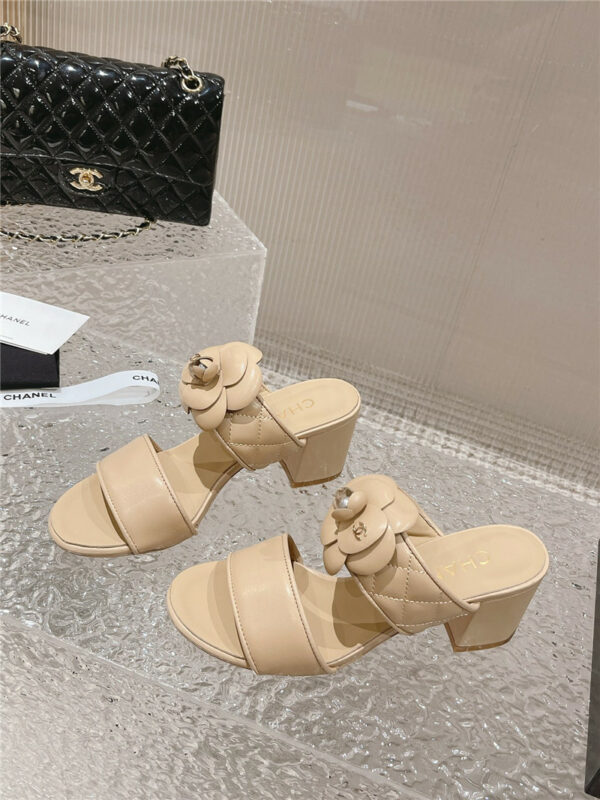 chanel chunky heel camellia sandals