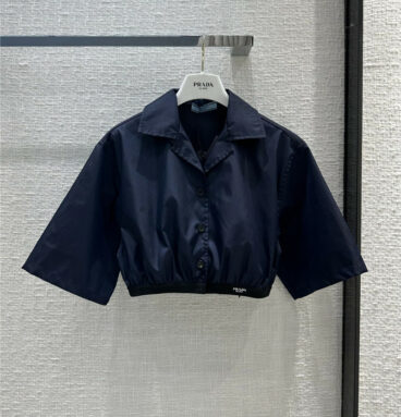 prada navy blue nylon short sleeve shirt