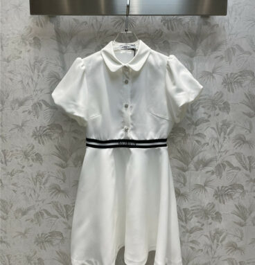 miumiu puff sleeve lapel letter thread elastic waist dress