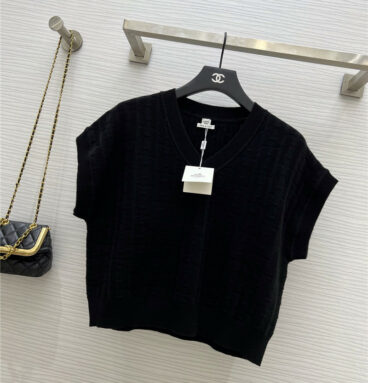 Hermès ribbed V-neck H pattern wool short-sleeved top