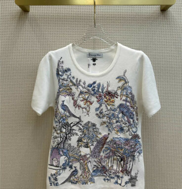 dior embroidered animal jungle knit short sleeves