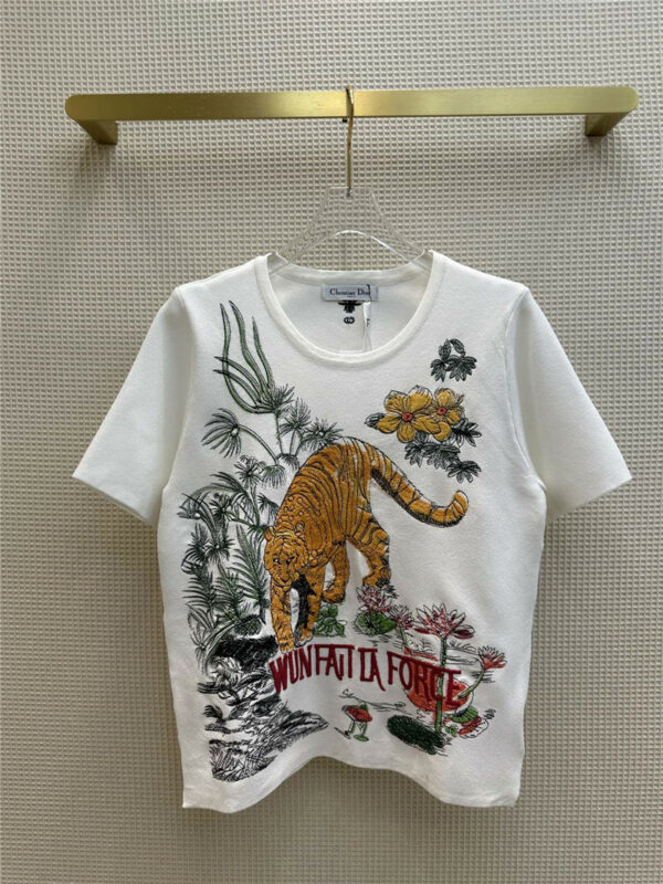 dior embroidered animal jungle knit short sleeves