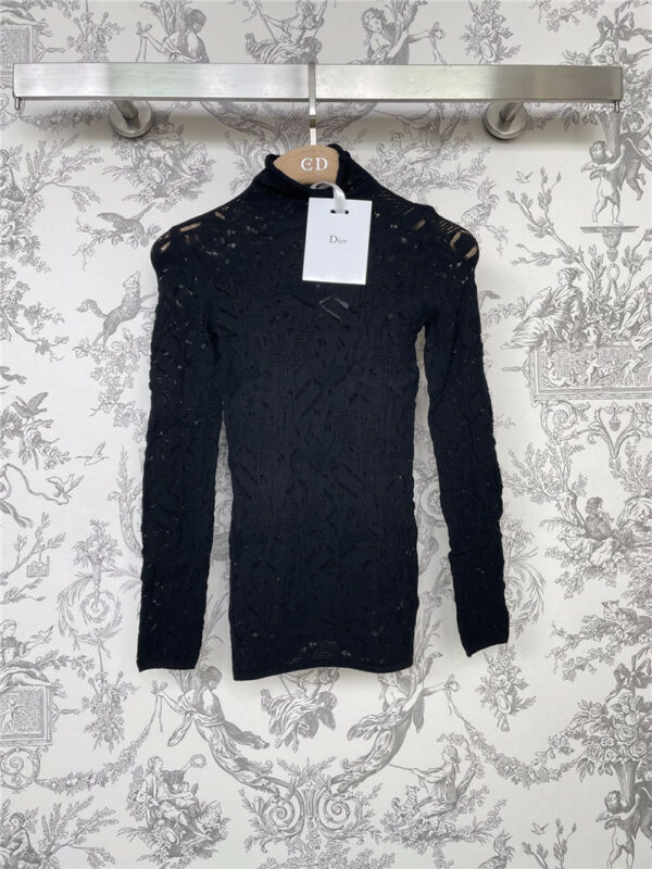 Dior new lace crochet collar knitted top