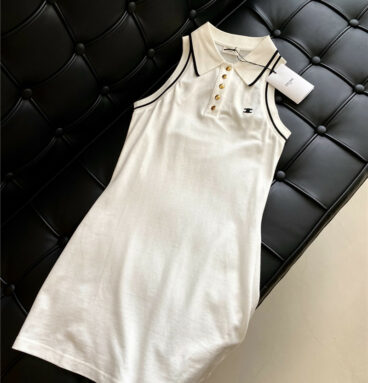 celine sleeveless dress with lapel collar and metal buttons