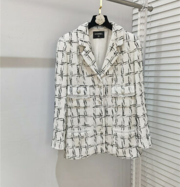 chanel black and white plaid soft tweed coat