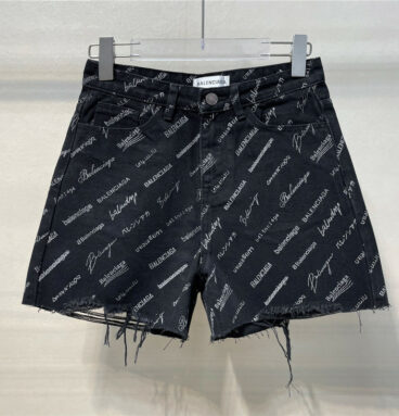 Balenciaga new all over print denim shorts