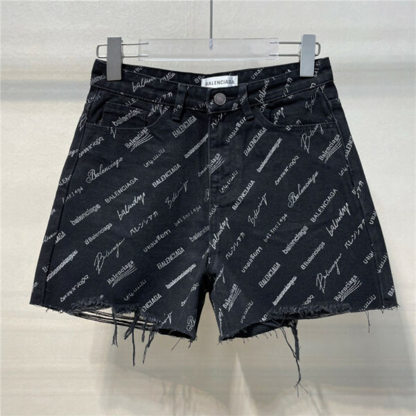 Balenciaga new all over print denim shorts