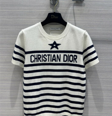 Dior navy striped knitted short-sleeved top