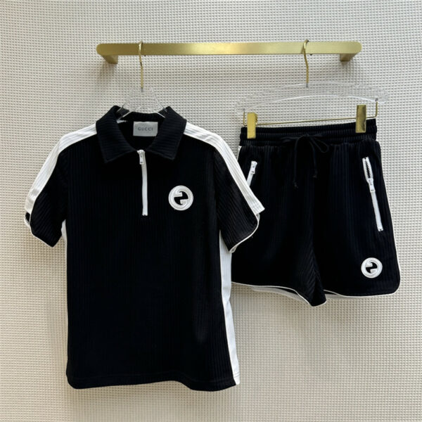 gucci vertical strip top + color contrast shorts suit