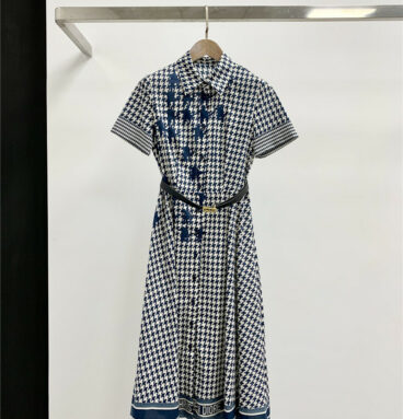 dior british tooling style houndstooth dress