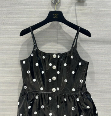 chanel polka dot printed leather top suspenders