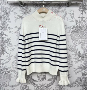 chanel logo cashmere striped sweater